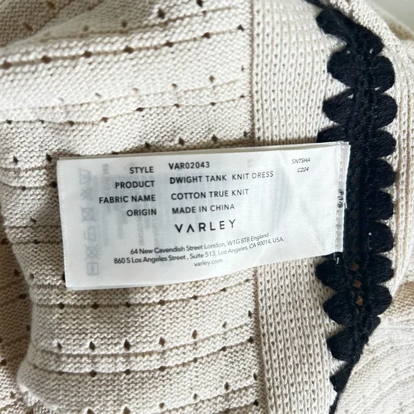 Varley Dwight Tank Knit Dress Cream Black Trim Cotton Midi Minimalist - Picture 5 of 12